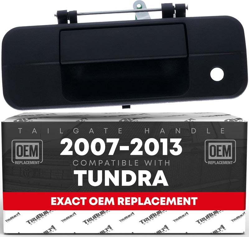 T1A Tailgate Handle Assembly Replacement - Compatible with 2007-2013 Toyota Tundra - Liftgate Latch in Textured Black, Plastic No Rear Camera Hole - OEM 69090-0C040, 81213 - Image 1